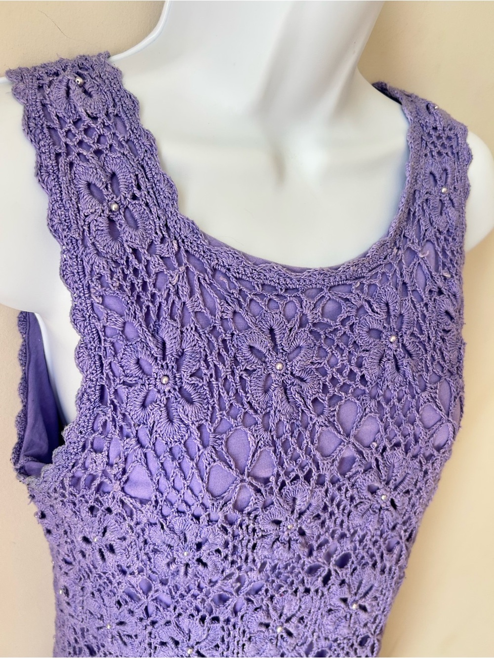 Monty Lilac Crochet Cotton Dress Boho Barbiecore Cottagecore Size Small